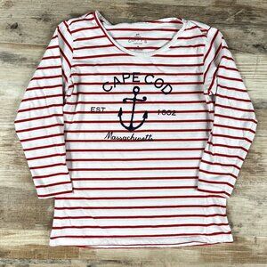 Cuffys Cape Cod Massachusetts Red & White Striped 3/4 Sleeve T-Shirt Size Small
